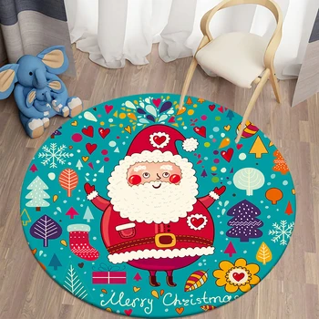 Рождественский круглый ковер Санта-Клауса, коврик для пола, кухонные коврики, милый коврик, ковер для гостиной, полиэфирный ковер, декор для детской комнаты Изображение