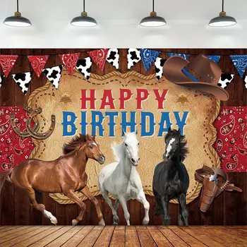 лошадь, Ковбой дикого Запада, деревенский Вестерн, день рождения, фотофон, фон для фотосъемки, студийный баннер Изображение