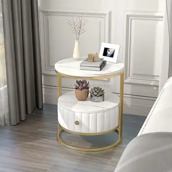 Скандинавские прикроватные тумбочки Простой Современный светильник для спальни, роскошная прикроватная тумбочка для хранения вещей, маленький диван, круглый приставной столик mesita Furniture XY50BT Изображение