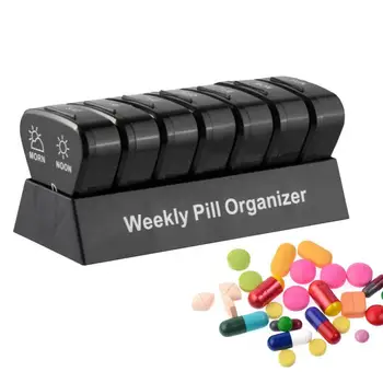 Еженедельный органайзер для таблеток, Еженедельная коробка для таблеток, футляр для хранения лекарств на 21 сетку, Легко открывающаяся кнопка для кольца, Органайзер для мелких предметов Изображение