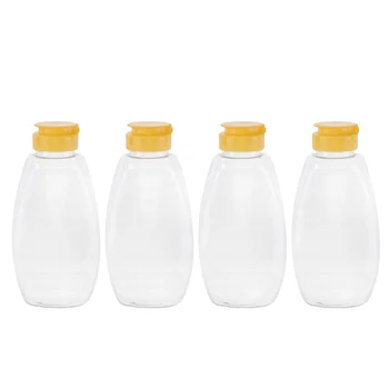 4шт прозрачных бутылочек для меда с крышками, баночек для меда, герметичный контейнер для джема из бутылочки для меда для использования на домашней кухне (500 г) Изображение